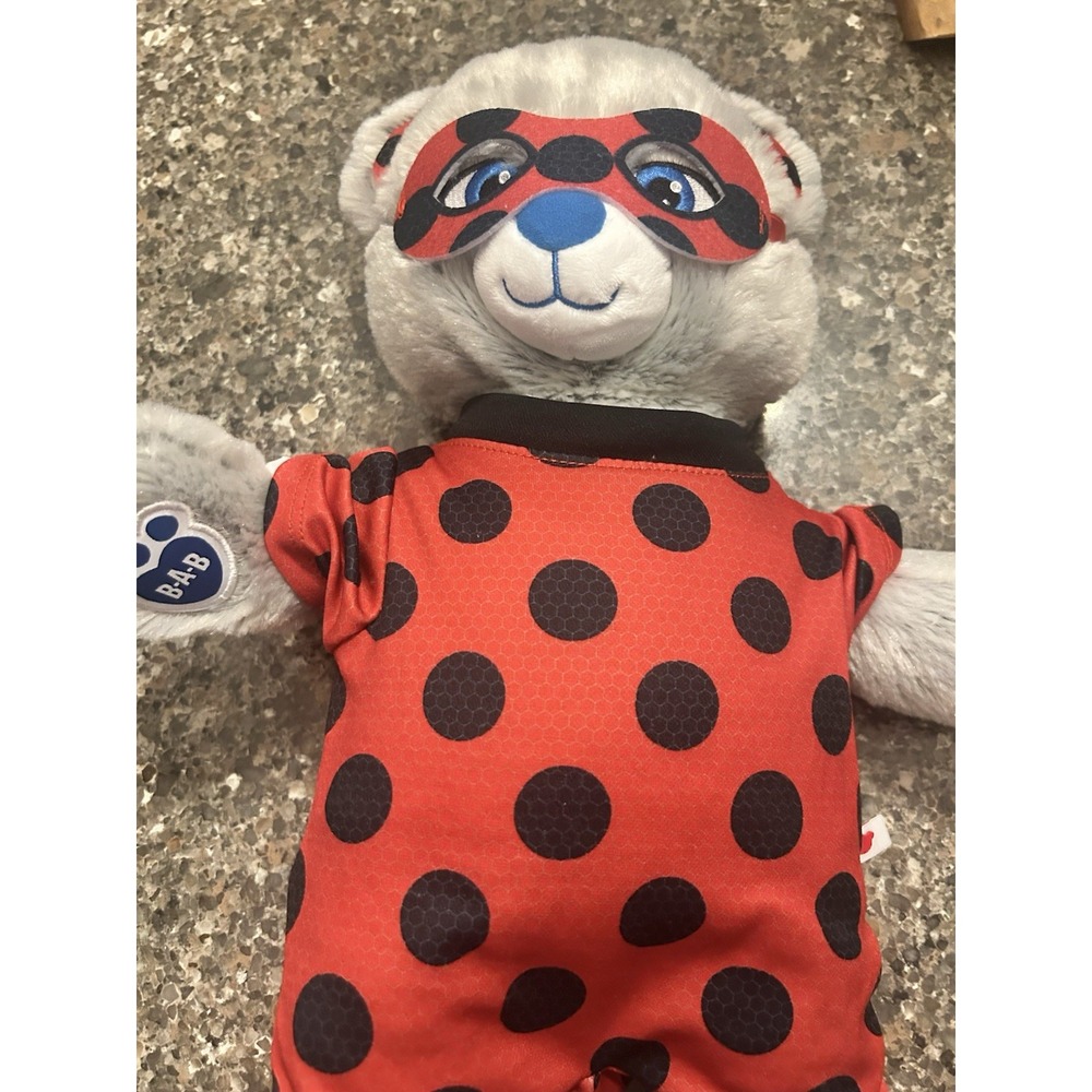 Build A Bear Miraculous Ladybug Plush Stuffed Animal Bear Gray with suit & Mask